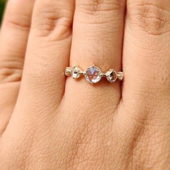 Round Rose Cut Five Stone Moissanite Ring .91 TCW Sterling Silver Ring Size 8.5 - Picture 9 of 12